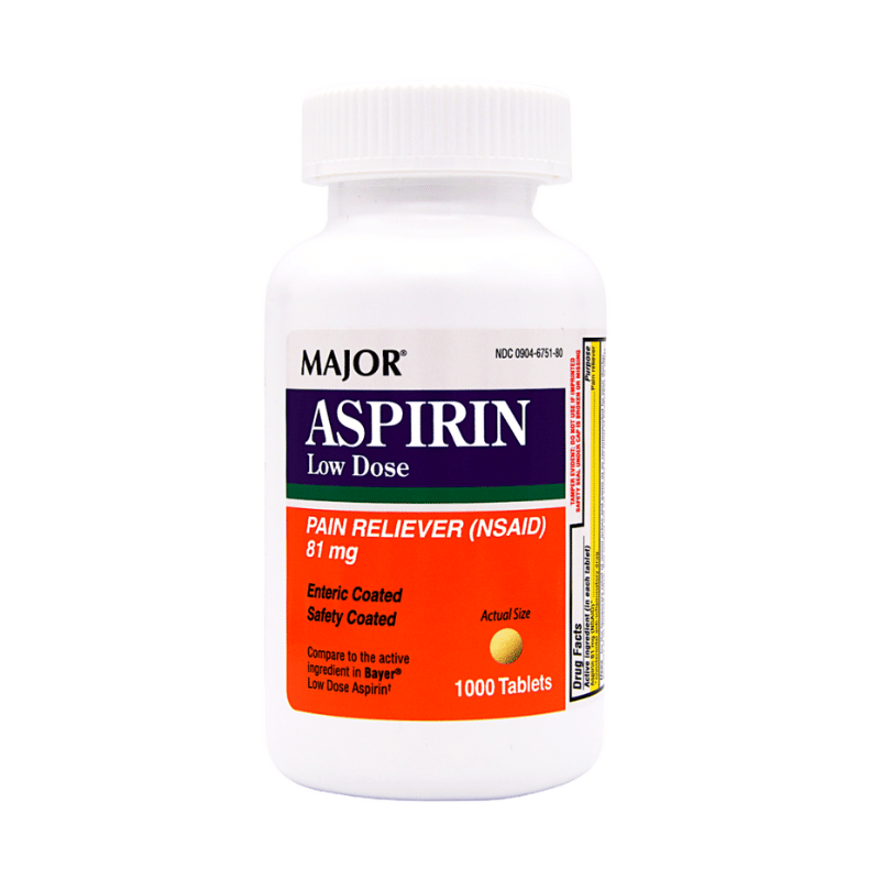 Major Aspirin Low Dose 81 mg - 1000 Tablets (Bayer Low Dose Aspirin)