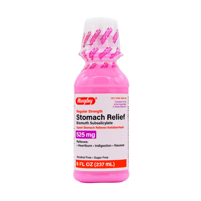 Rugby Regular Strength Stomach Relief Bismuth Subsalicylate 525 mg - 8 Fl Oz (Pepto-Bismol)